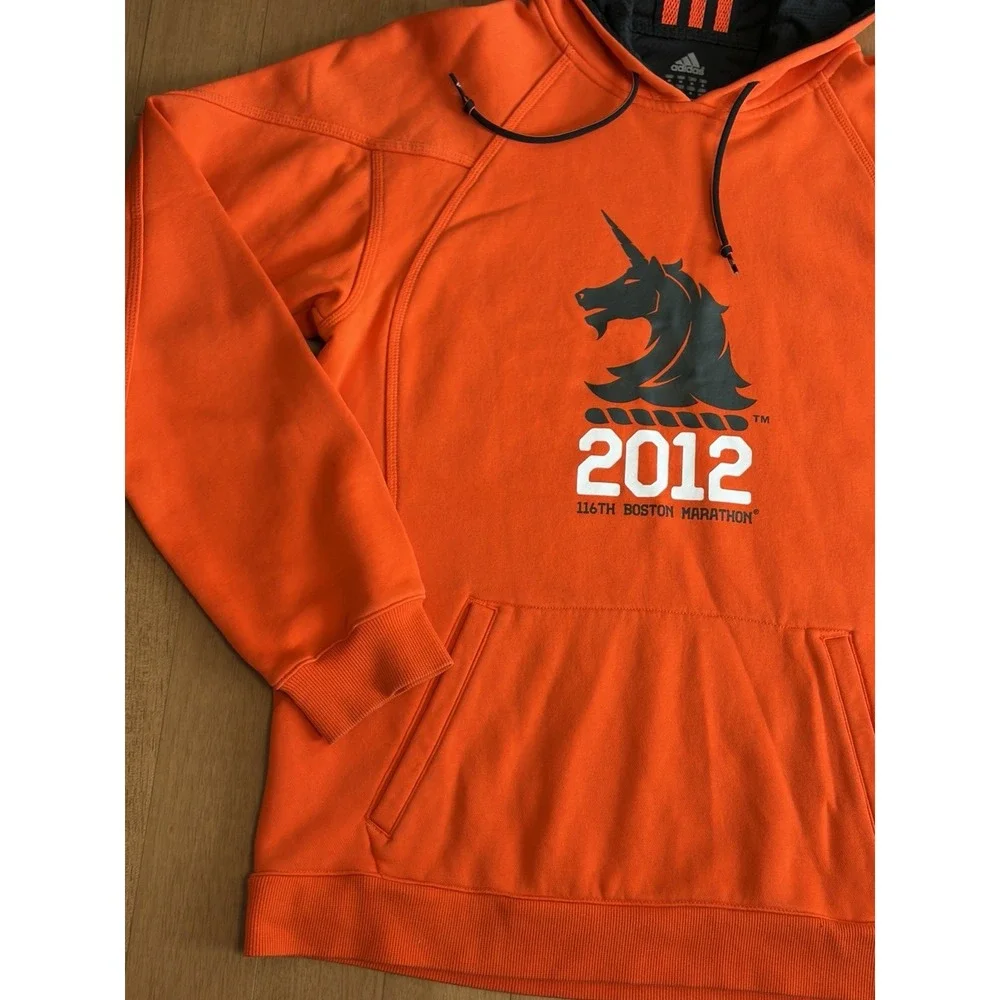Adidas Running Hoodie Medium Mens Orange 116th Boston Marathon 2012 High Vis EUC